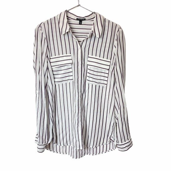 Express Tops - Express stripe collared button up loose shirt
